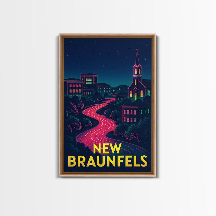 New Braunfels Texas Travel Poster, Canvas Print, Electric Night Poster Art, New Braunfels Travel Art, Travel Wall Decor, City Art Print