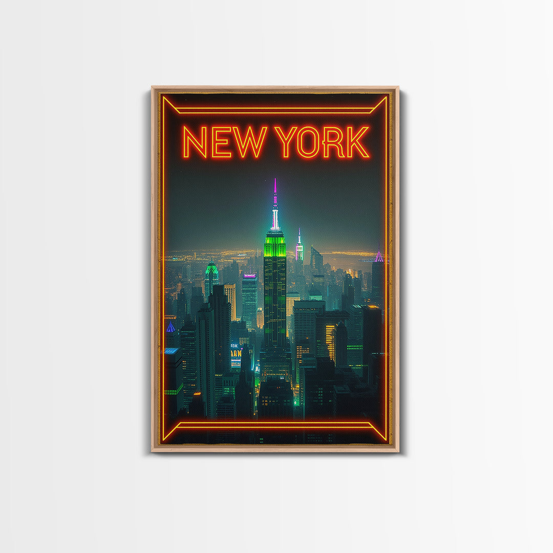New York Travel Poster, Canvas Print, Cyberpunk Style City Art, New York City Art, City Illustration, Gift For Travelers, Travel Wall Art