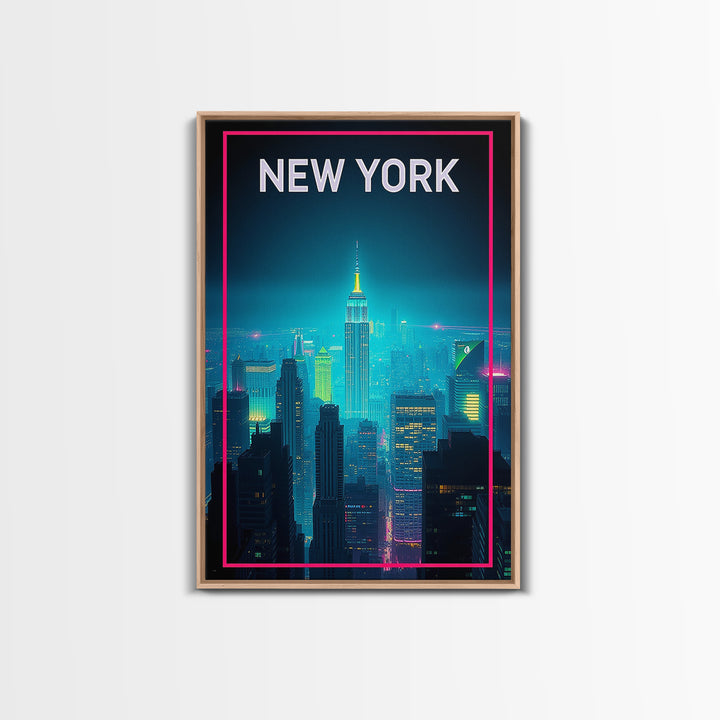 New York Travel Poster, Canvas Print, Retro Neon Travel Art, New York Poster Print, Living Room Wall Art, Travel Poster Set, Home Decor