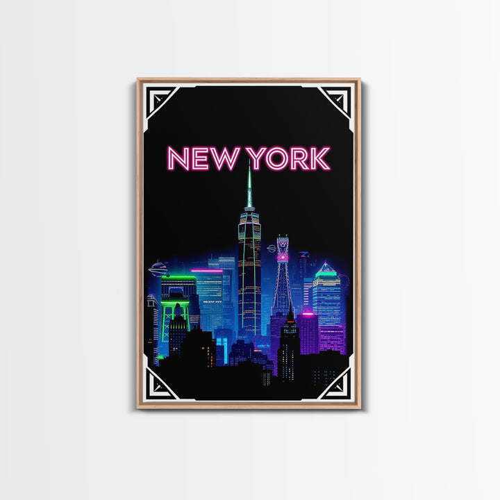 New York Travel Poster, Canvas Print, Electric Night Poster Art, New York City Art, Mid Century Wall Art, Vintage Travel Print