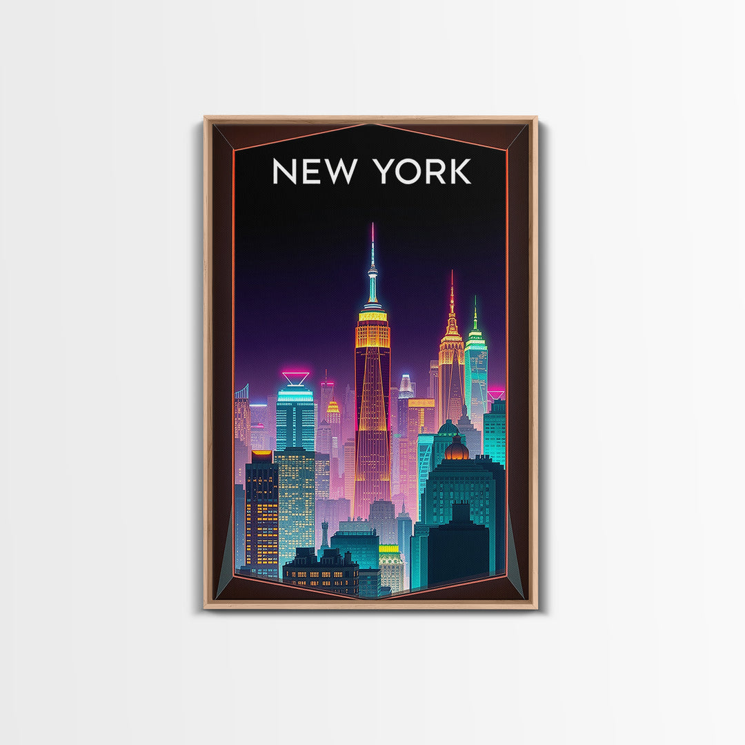 New York Travel Poster, Canvas Print, Retro Neon Travel Art, New York City Art, Vintage City Poster, Fine Art Print, City Art Print