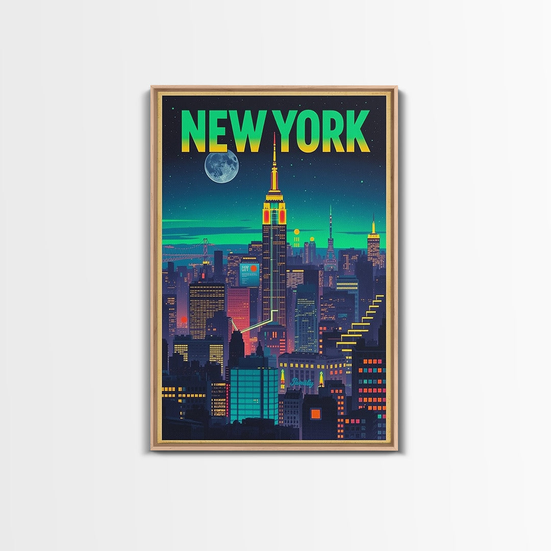 New York Travel Poster, Canvas Print, Retro Neon Travel Art, New York City Art, Travel Wall Art, Mid Century Wall Art, Vintage Travel Print