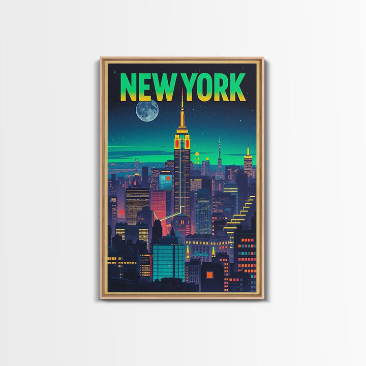 New York Travel Poster, Canvas Print, Retro Neon Travel Art, New York City Art, Travel Wall Art, Mid Century Wall Art, Vintage Travel Print