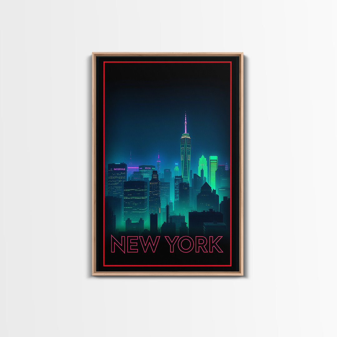 New York Travel Poster, Framed Canvas Print, Cyberpunk Style City Art, New York Poster Print, Fine Art Print, Vintage City Poster
