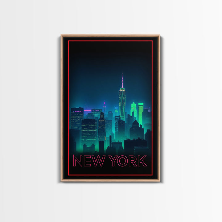 New York Travel Poster, Framed Canvas Print, Cyberpunk Style City Art, New York Poster Print, Fine Art Print, Vintage City Poster