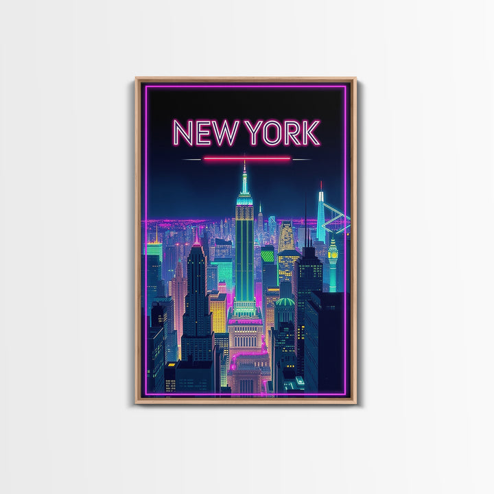 New York Travel Poster, Canvas Print, Retro Neon Travel Art, New York Travel Art, Eclectic Wall Decor, Mid Century Wall Art, Travel Gift