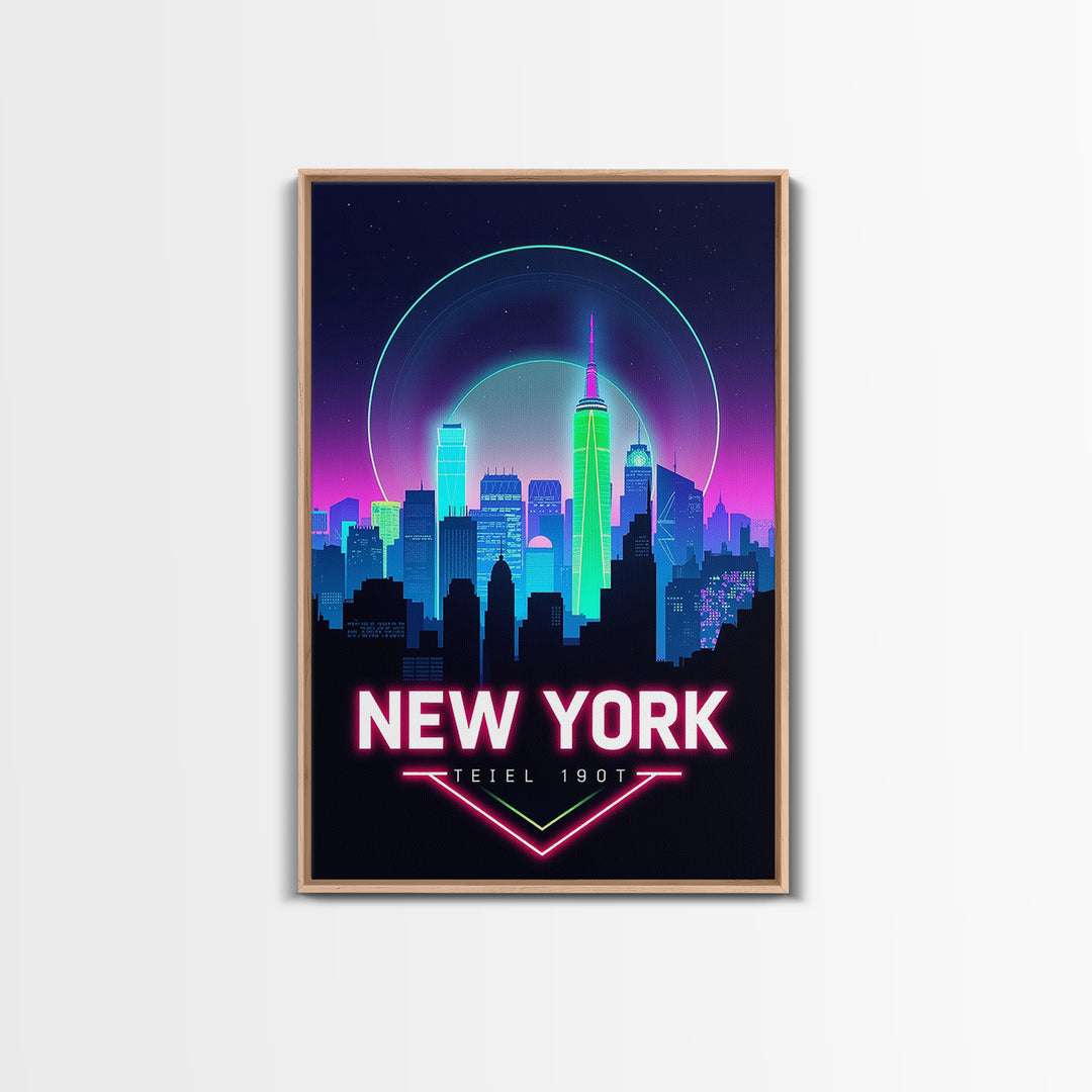 New York Travel Poster, Framed Canvas Print, Cyberpunk Style City Art, New York City Art, Living Room Wall Art, Travel Wall Decor