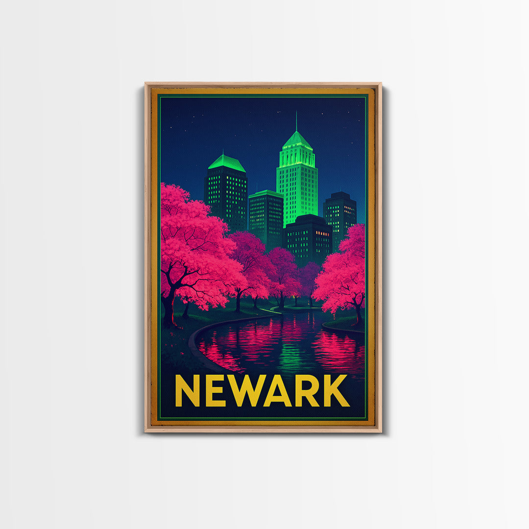Newark New Jersey Travel Poster, Canvas Print, Electric Night Poster Art, Newark Wall Art, Travel Wall Decor, Travel Poster Set, Wall Art