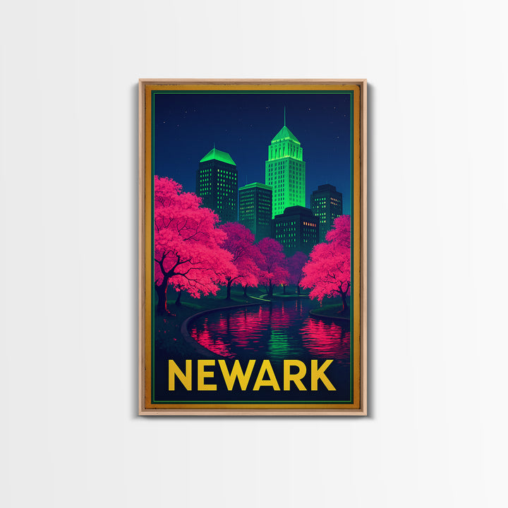 Newark New Jersey Travel Poster, Canvas Print, Electric Night Poster Art, Newark Wall Art, Travel Wall Decor, Travel Poster Set, Wall Art