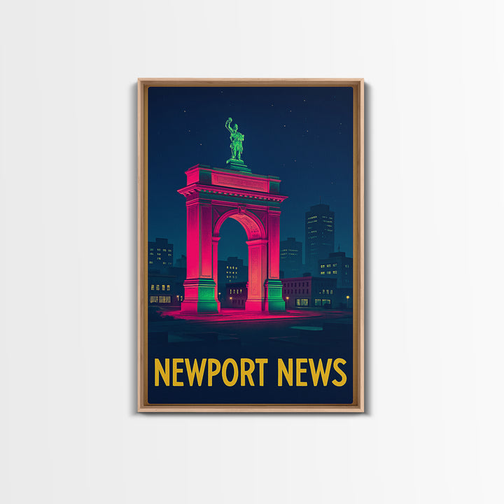 Newport News Virginia Travel Poster, Canvas Print, Retro Neon Travel Art, Newport News Art Print, Mid Century Wall Art, Travel Poster Art