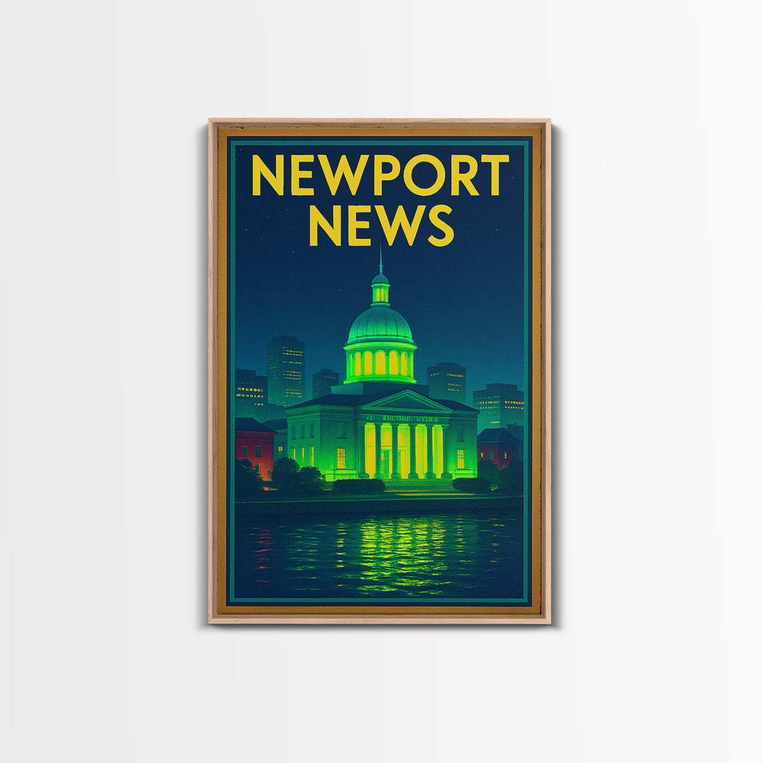 Newport News Travel Poster, Canvas Print, Neon Skyline Art Wall Art, Newport News Travel Art, Travel Wall Decor, City Art Print, Design 2