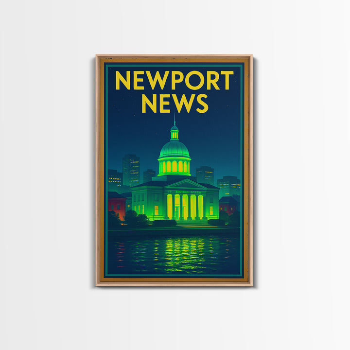 Newport News Travel Poster, Canvas Print, Neon Skyline Art Wall Art, Newport News Travel Art, Travel Wall Decor, City Art Print, Design 2