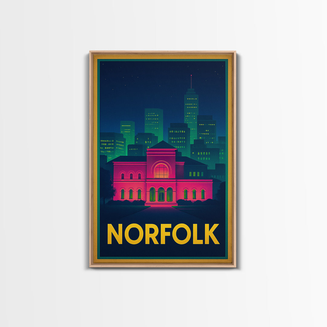 Norfolk Virginia Travel Poster, Canvas Print, Retro Neon Travel Art, Norfolk Art Print, Office Decor, Gift For Travelers, Travel Poster Art