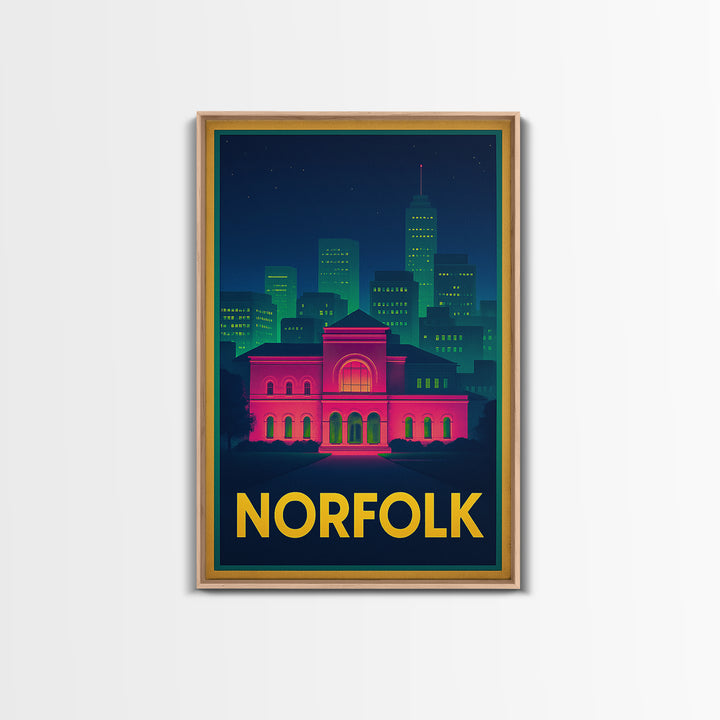 Norfolk Virginia Travel Poster, Canvas Print, Retro Neon Travel Art, Norfolk Art Print, Office Decor, Gift For Travelers, Travel Poster Art