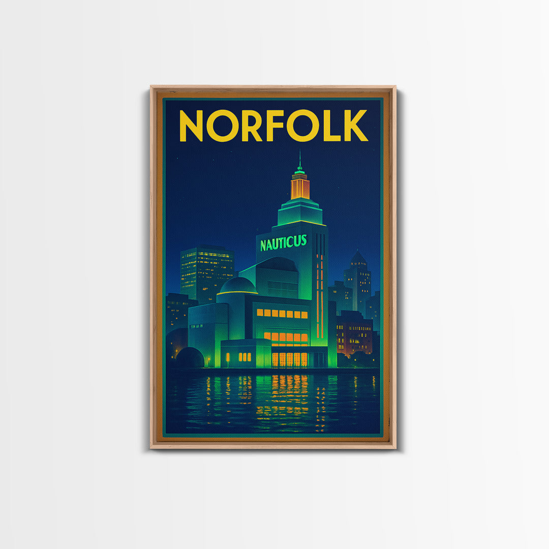 Norfolk Travel Poster, Framed Canvas Print, Electric Night Poster Art, Norfolk Poster Print, Vintage Travel Art, Mid Century Wall Art