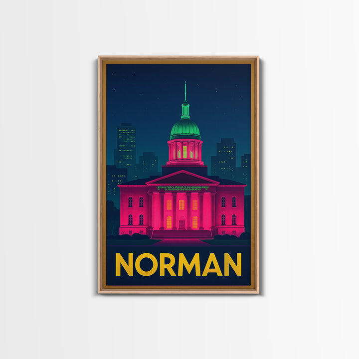 Norman Oklahoma Travel Poster, Canvas Print, Cyberpunk Style City Art, Norman Travel Art, Travel Poster Set, Wall Art, Wanderlust Decor