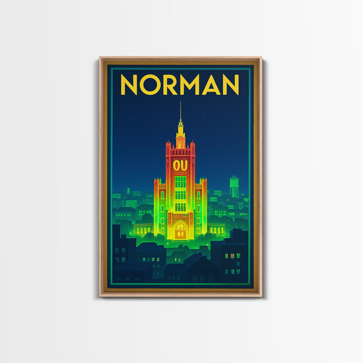 Norman Travel Poster, Framed Canvas Print, Retro Neon Travel Art, Norman Art Print, Travel Poster Set, Fine Art Print, Retro Travel Print