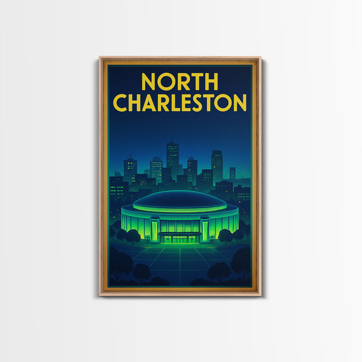 North Charleston Travel Poster, Canvas Print, Retro Neon Travel Art, North Charleston Wall Art, Travel Wall Art, City Illustration
