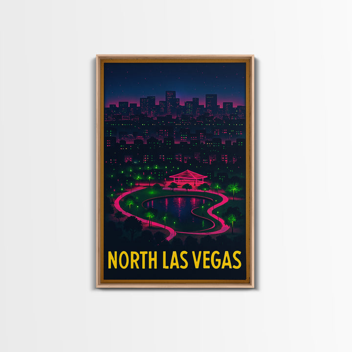 North Las Vegas Nevada Travel Poster, Canvas Print, Electric Night Poster Art, North Las Vegas Wall Art, Watercolor Downtown Skyline