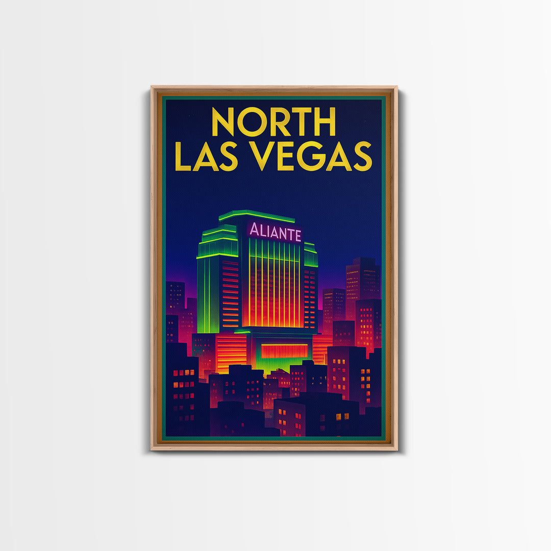 North Las Vegas Travel Poster, Framed Canvas Print, Retro Neon Travel Art, North Las Vegas Travel Art, Travel Poster Set, Modern Wall Decor
