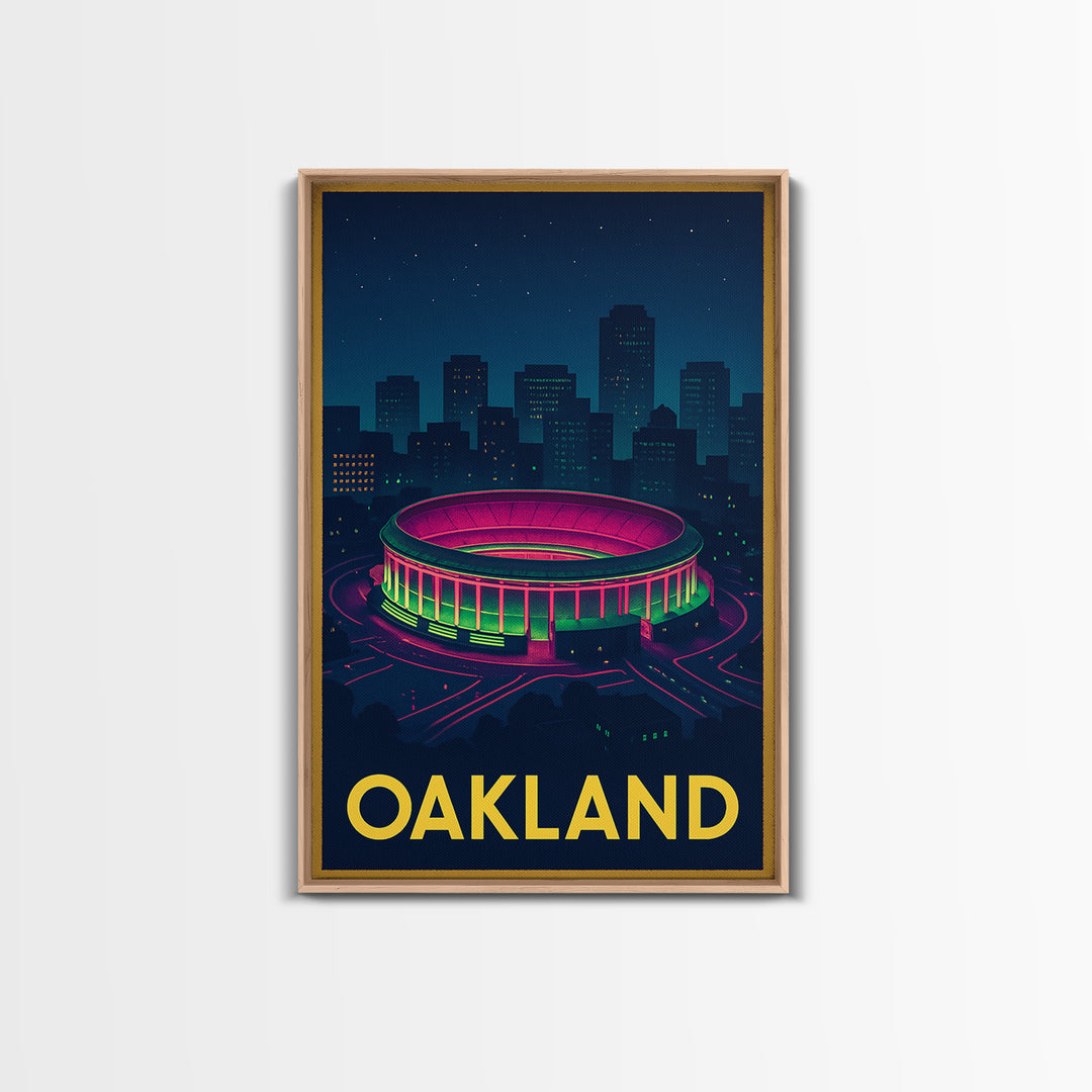 Oakland California Travel Poster, Canvas Print, Retro Neon Travel Art, Oakland Wall Art, Retro Travel Print, Wanderlust Decor, Retro Poster