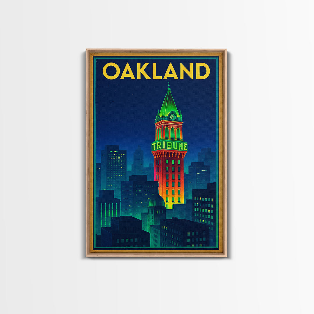 Oakland Travel Poster, Framed Canvas Print, Cyberpunk Style City Art, Oakland Poster Print, Travel Wall Decor, Wanderlust Decor
