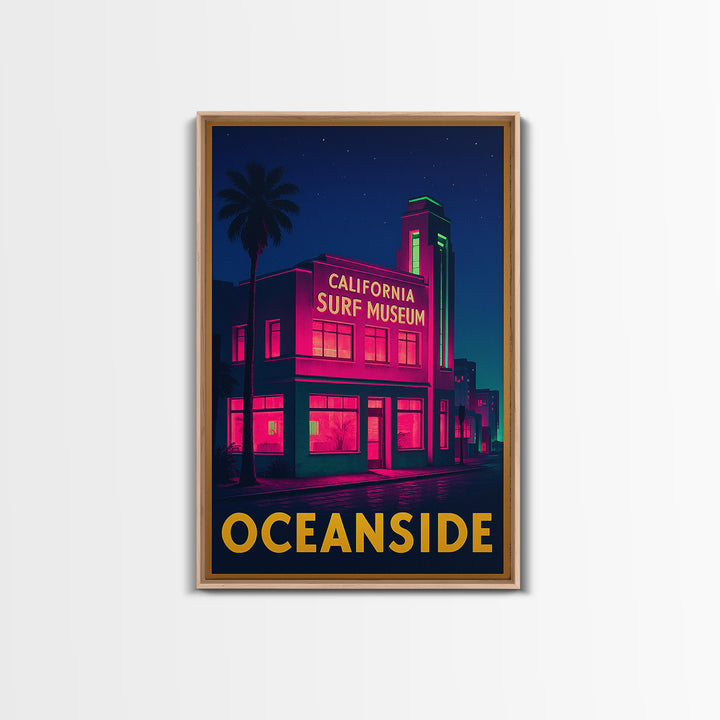 Oceanside California Travel Poster, Canvas Print, Neon Skyline Wall Art, Oceanside Travel Art, Travel Art, Vintage City Art, Retro Poster