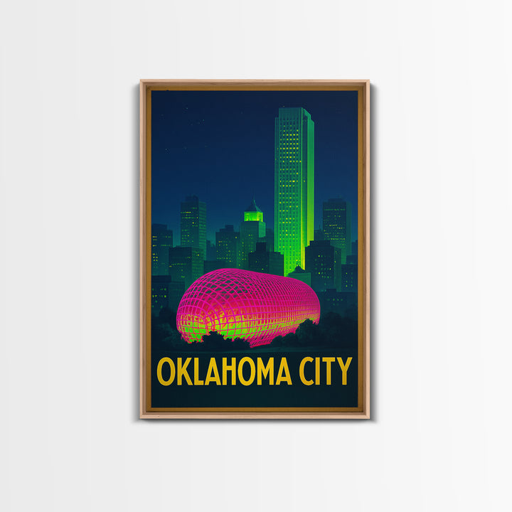Oklahoma City Oklahoma Travel Poster, Canvas Print, Retro Neon Travel Art, Oklahoma City Art Print, Eclectic Wall Decor, City Illustration