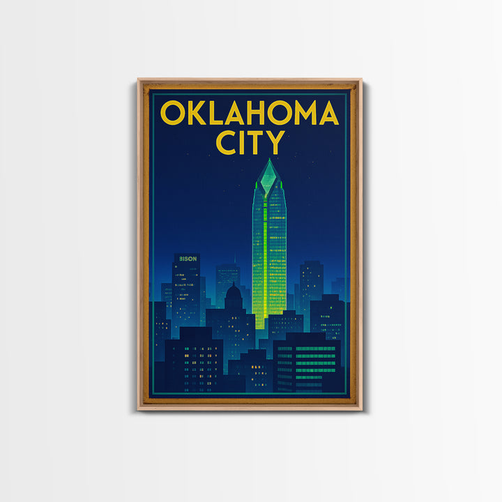 Oklahoma City Travel Poster, Canvas Print, Electric Night Poster Art, Oklahoma City Art Print, Fine Art Print, City Art Print, Design 2