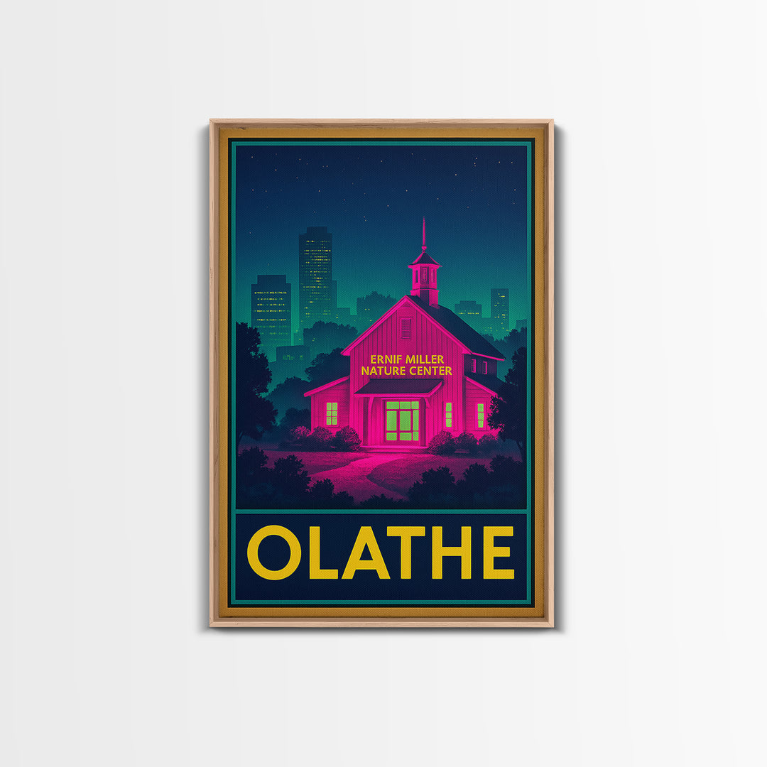 Olathe Kansas Travel Poster, Framed Canvas Print, Cyberpunk Style City Art, Olathe Art Print, Retro Travel Print, Vintage Travel Art