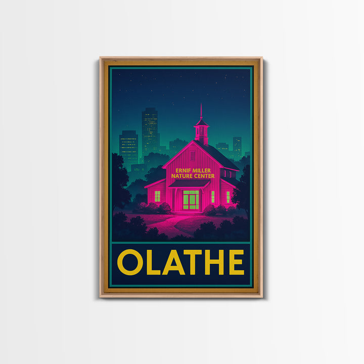 Olathe Kansas Travel Poster, Framed Canvas Print, Cyberpunk Style City Art, Olathe Art Print, Retro Travel Print, Vintage Travel Art