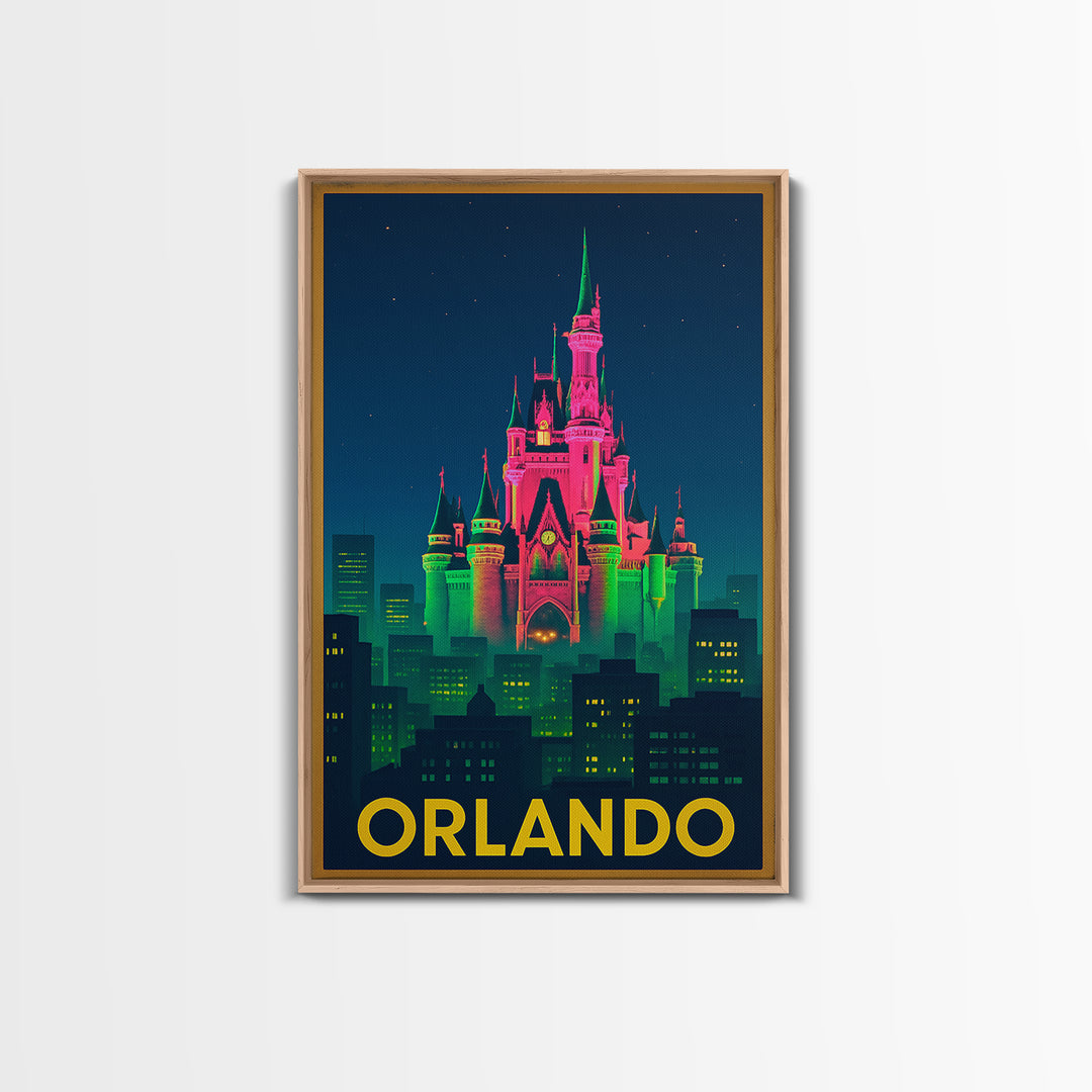 Orlando Florida Travel Poster, Canvas Print, Neon Urban Skyline Wall Art, Orlando Wall Art, Home Office Decor, Retro Travel Print, Art Print