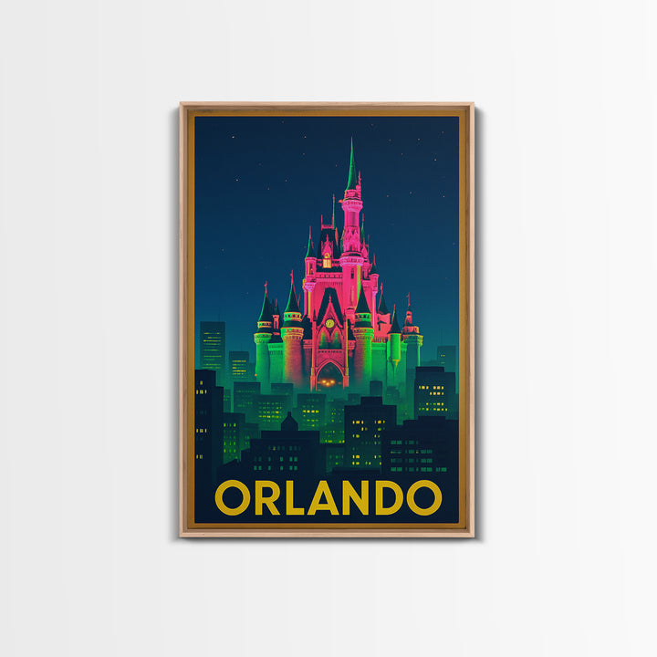 Orlando Florida Travel Poster, Canvas Print, Neon Urban Skyline Wall Art, Orlando Wall Art, Home Office Decor, Retro Travel Print, Art Print