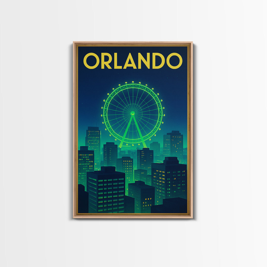 Orlando Travel Poster, Canvas Print, Cyberpunk Style City Art, Orlando City Art, Travel Art Print, Eclectic Wall Decor, City Illustration