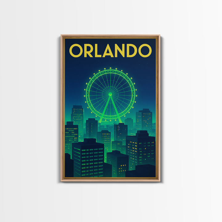Orlando Travel Poster, Canvas Print, Cyberpunk Style City Art, Orlando City Art, Travel Art Print, Eclectic Wall Decor, City Illustration