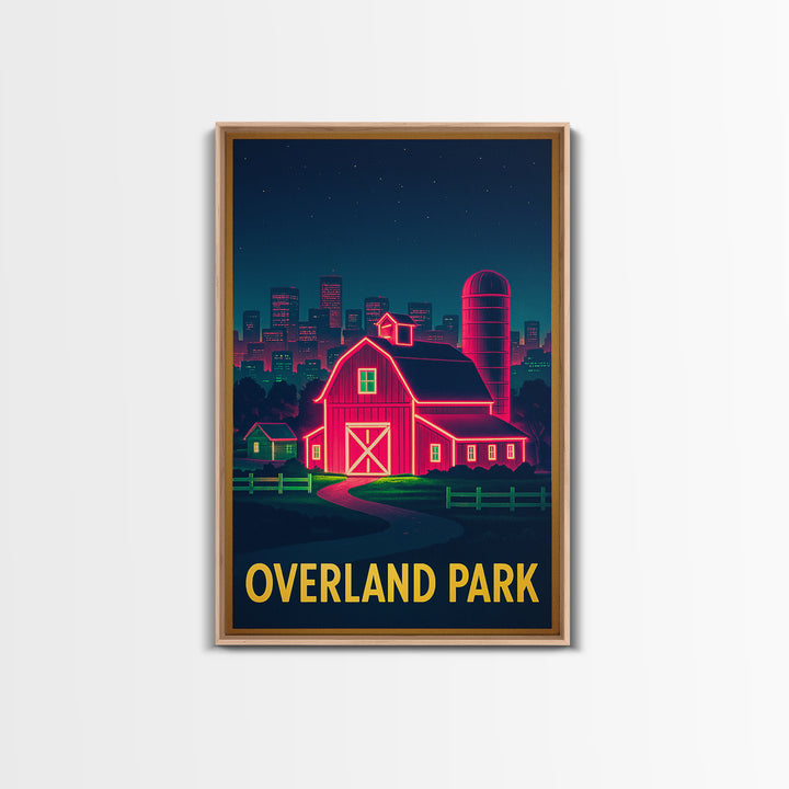 Overland Park Kansas Travel Poster, Canvas Print, Retro Neon Travel Art, Overland Park Art Print, Retro Travel Print, Vintage City Art
