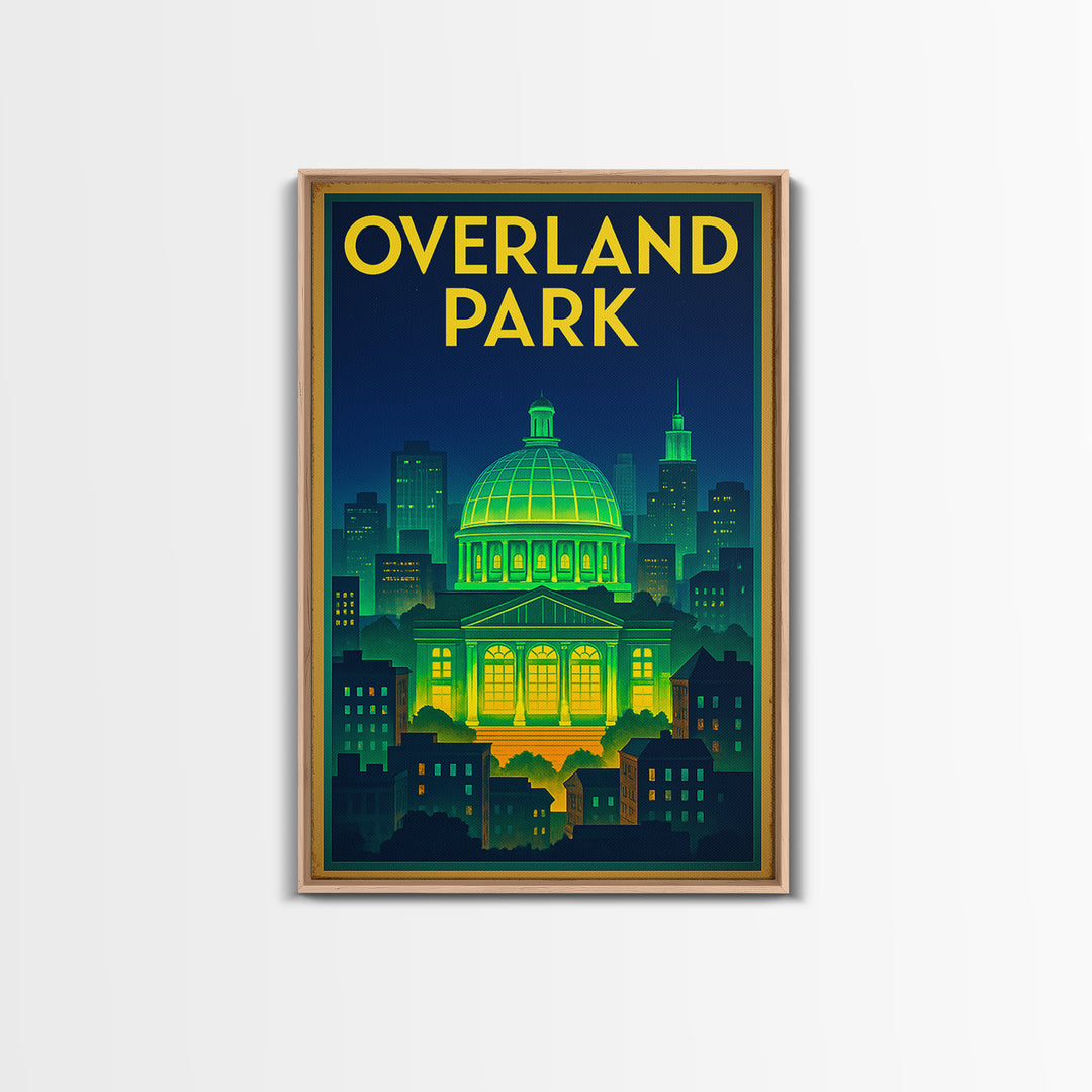 Overland Park Travel Poster, Canvas Print, Retro Neon Travel Art, Overland Park Art Print, City Illustration, Vintage Travel Print