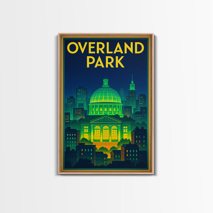 Overland Park Travel Poster, Canvas Print, Retro Neon Travel Art, Overland Park Art Print, City Illustration, Vintage Travel Print