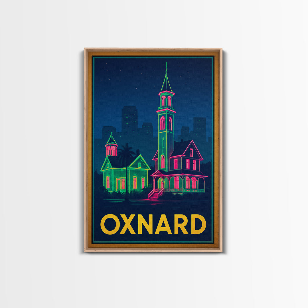 Oxnard California Travel Poster, Canvas Print, Retro Neon Travel Art, Oxnard City Art, Vintage City Poster, Vintage Travel Art, Wall Art