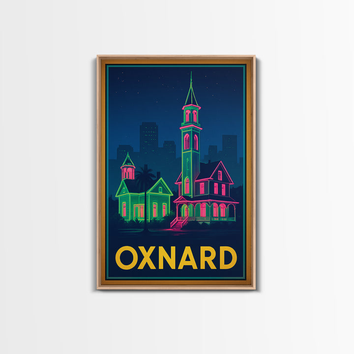 Oxnard California Travel Poster, Canvas Print, Retro Neon Travel Art, Oxnard City Art, Vintage City Poster, Vintage Travel Art, Wall Art