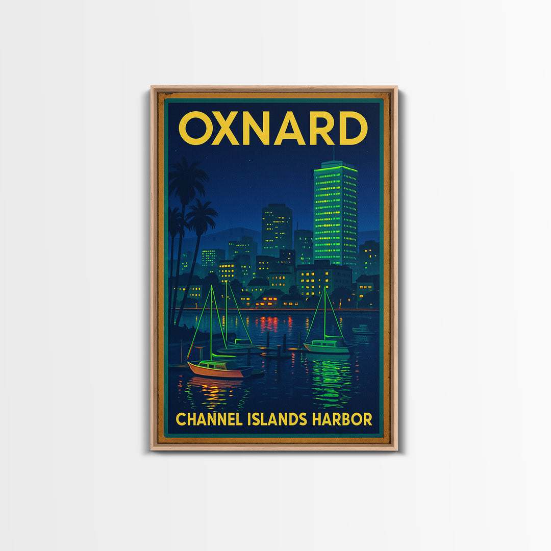 Oxnard Travel Poster, Canvas Print, Retro Neon Travel Art, Oxnard City Art, City Art Print, Modern Wall Decor, City Travel Prints