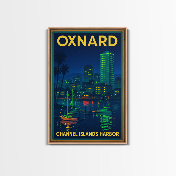 Oxnard Travel Poster, Canvas Print, Retro Neon Travel Art, Oxnard City Art, City Art Print, Modern Wall Decor, City Travel Prints