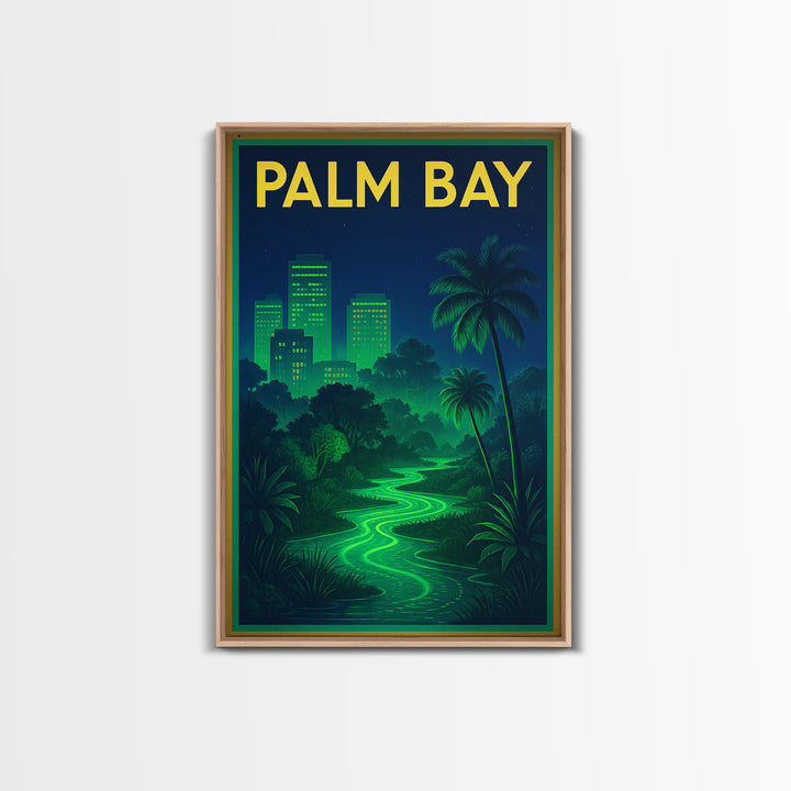 Palm Bay Travel Poster, Framed Canvas Print, Electric Night Poster Art, Palm Bay City Art, Travel Wall Art, City Travel Prints