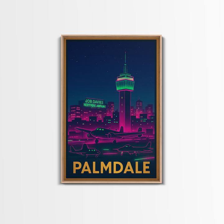 Palmdale California Travel Poster, Canvas Print, Retro Neon Travel Art, Palmdale Poster Print, Travel Prints, Travel Art Print, Poster Art