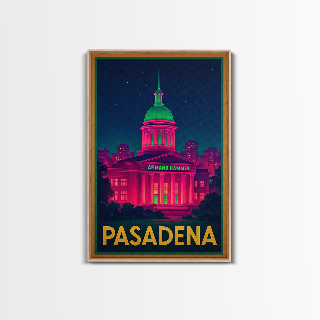 Pasadena California Travel Poster, Canvas Print, Retro Neon Travel Art, Pasadena Art Print, Skyline Art, Gift For Travelers, Wall Decor