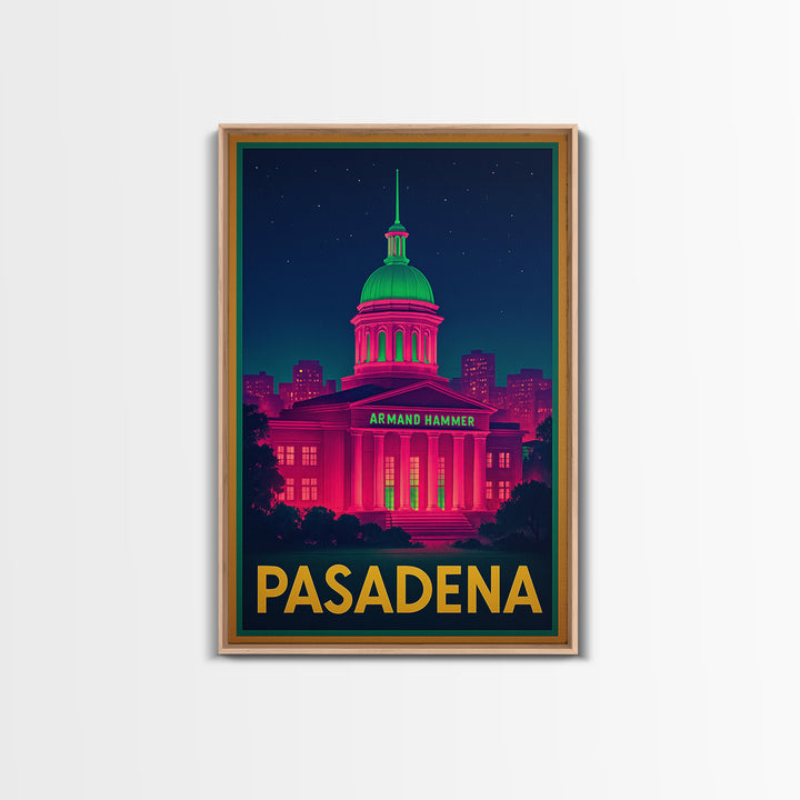 Pasadena California Travel Poster, Canvas Print, Retro Neon Travel Art, Pasadena Art Print, Skyline Art, Gift For Travelers, Wall Decor