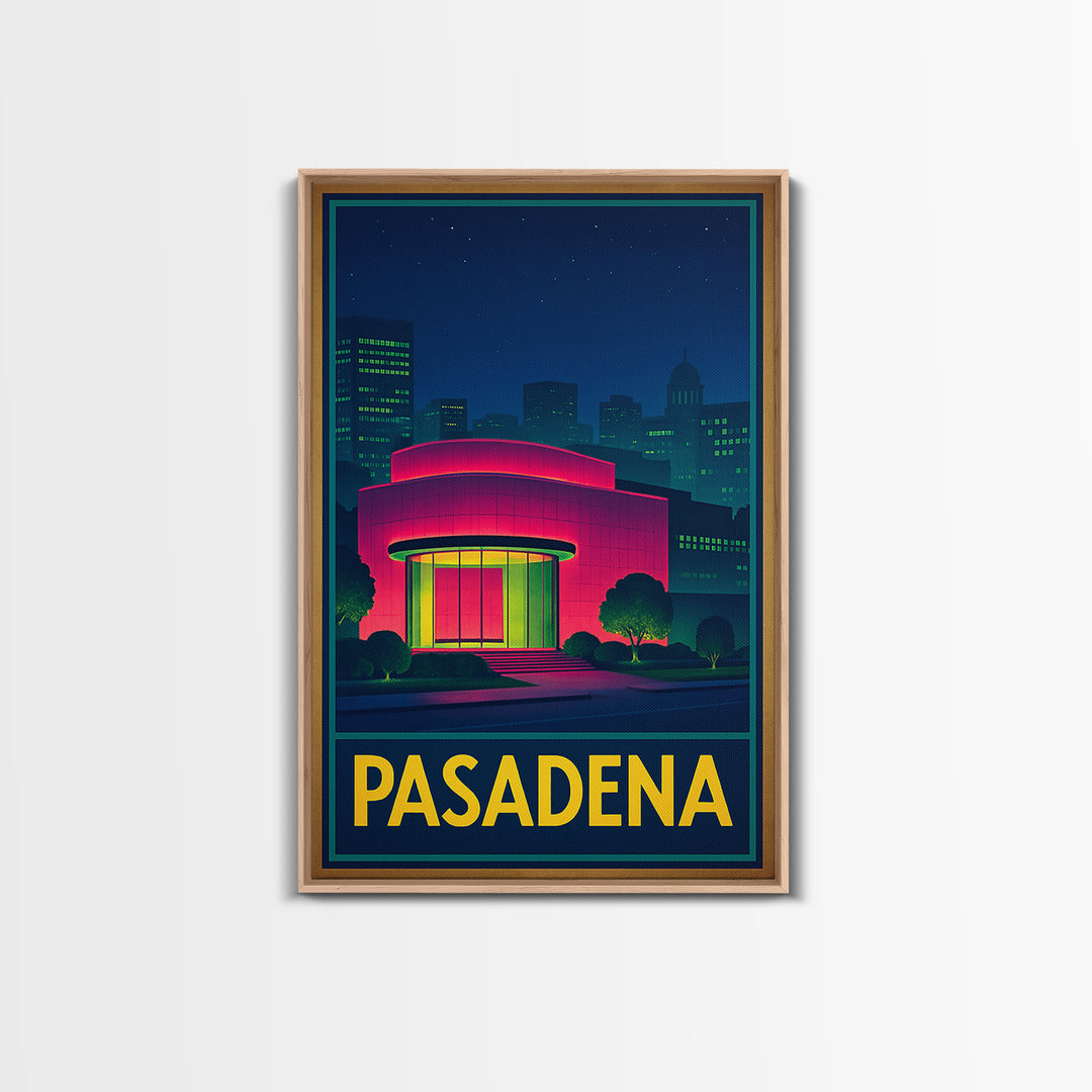 Pasadena Travel Poster, Framed Canvas Print, Retro Neon Travel Art, Pasadena Travel Art, Fine Art Print, Living Room Wall Art, Design 2