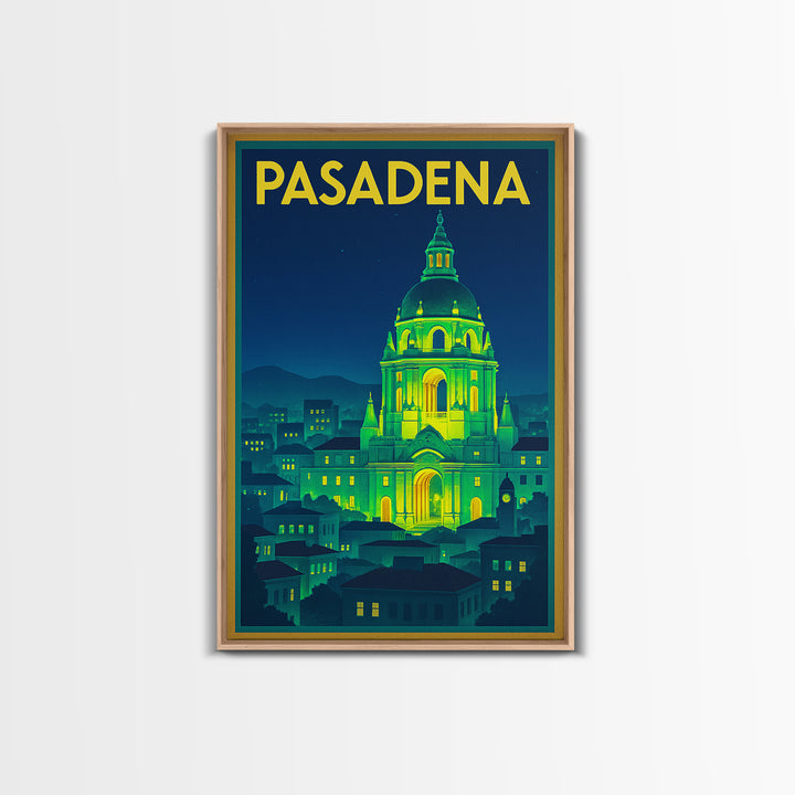 Pasadena Travel Poster, Framed Canvas Print, Neon Cityscape Wall Art, Pasadena Wall Art, Wanderlust Decor, Gift For Travelers, Design 3