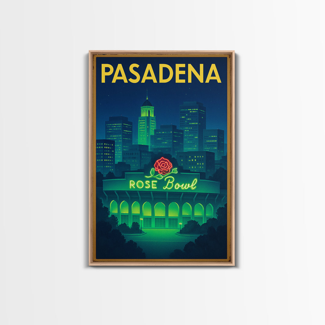Pasadena Travel Poster, Canvas Print, Neon Downtown Skyline Wall Art, Pasadena Travel Art, Travel Poster Art, Travel Wall Art, Design 4