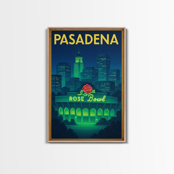 Pasadena Travel Poster, Canvas Print, Neon Downtown Skyline Wall Art, Pasadena Travel Art, Travel Poster Art, Travel Wall Art, Design 4